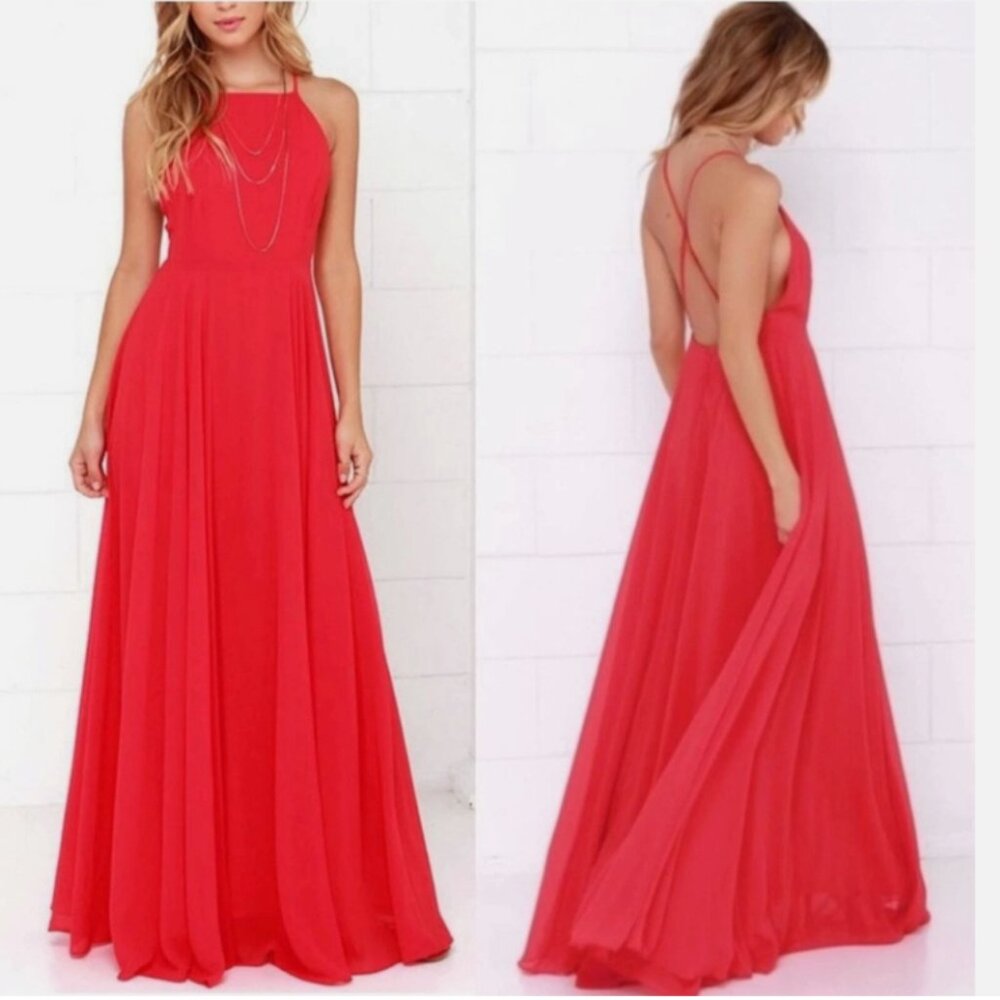 Lulus Red Sleeveless Maxi Dress with Crisscross Back